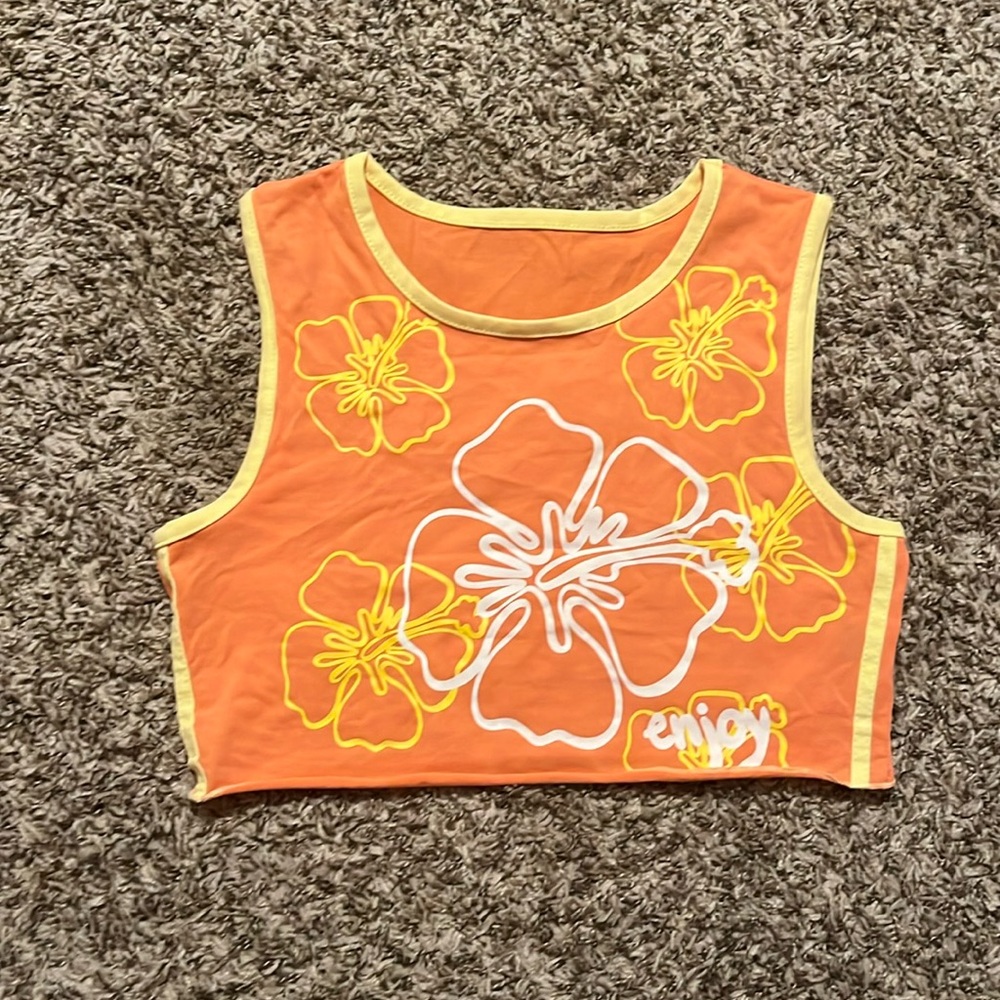 Shein Hibiscus Flower Crop Top Women’s Medium